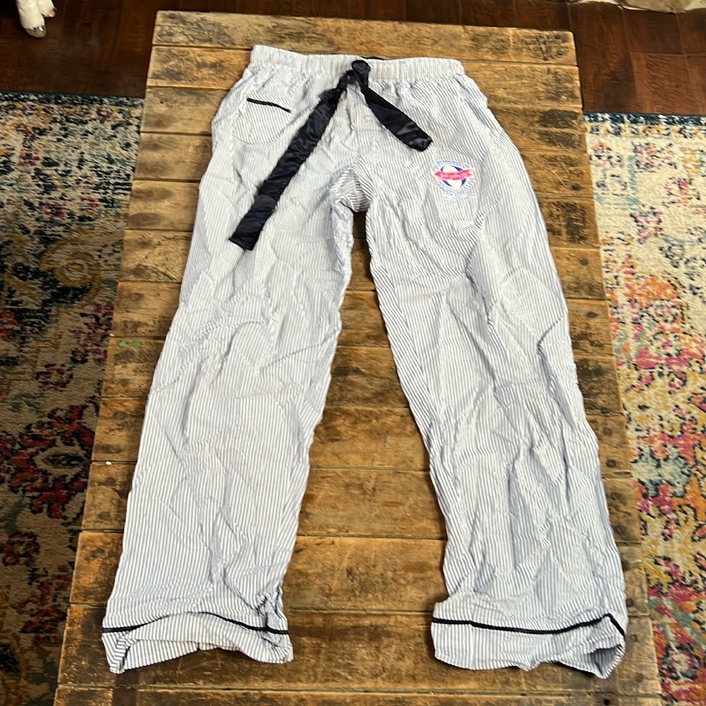 Striped Cotton Lounge Pants with Contrast Trim - Blue/White